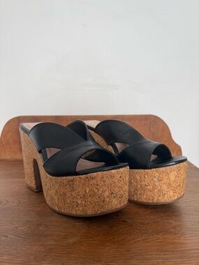 Anthropologie Platform Cork & Leather Sandals